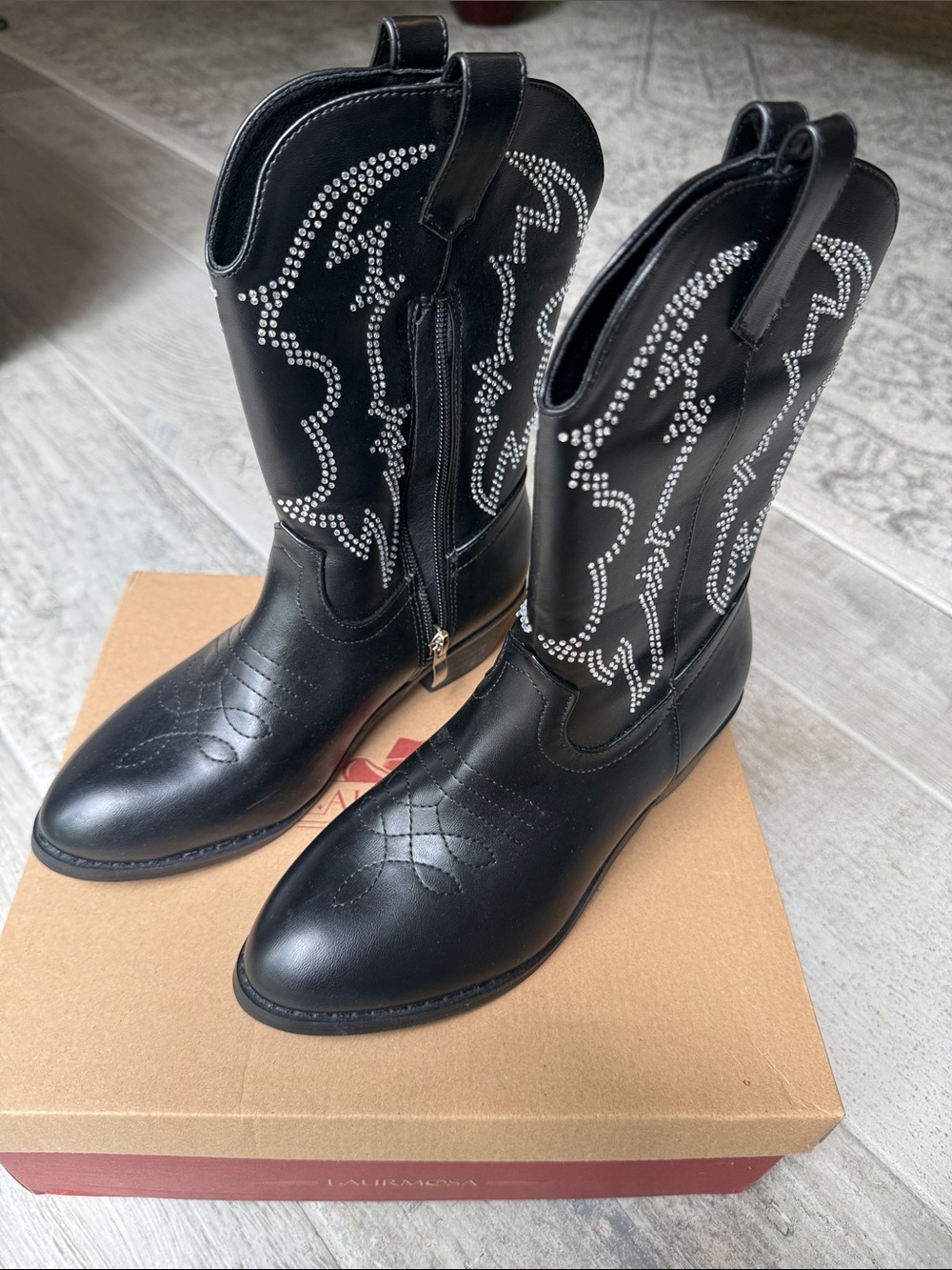Black Western Ankle Boots with Silver Stud Detailing
